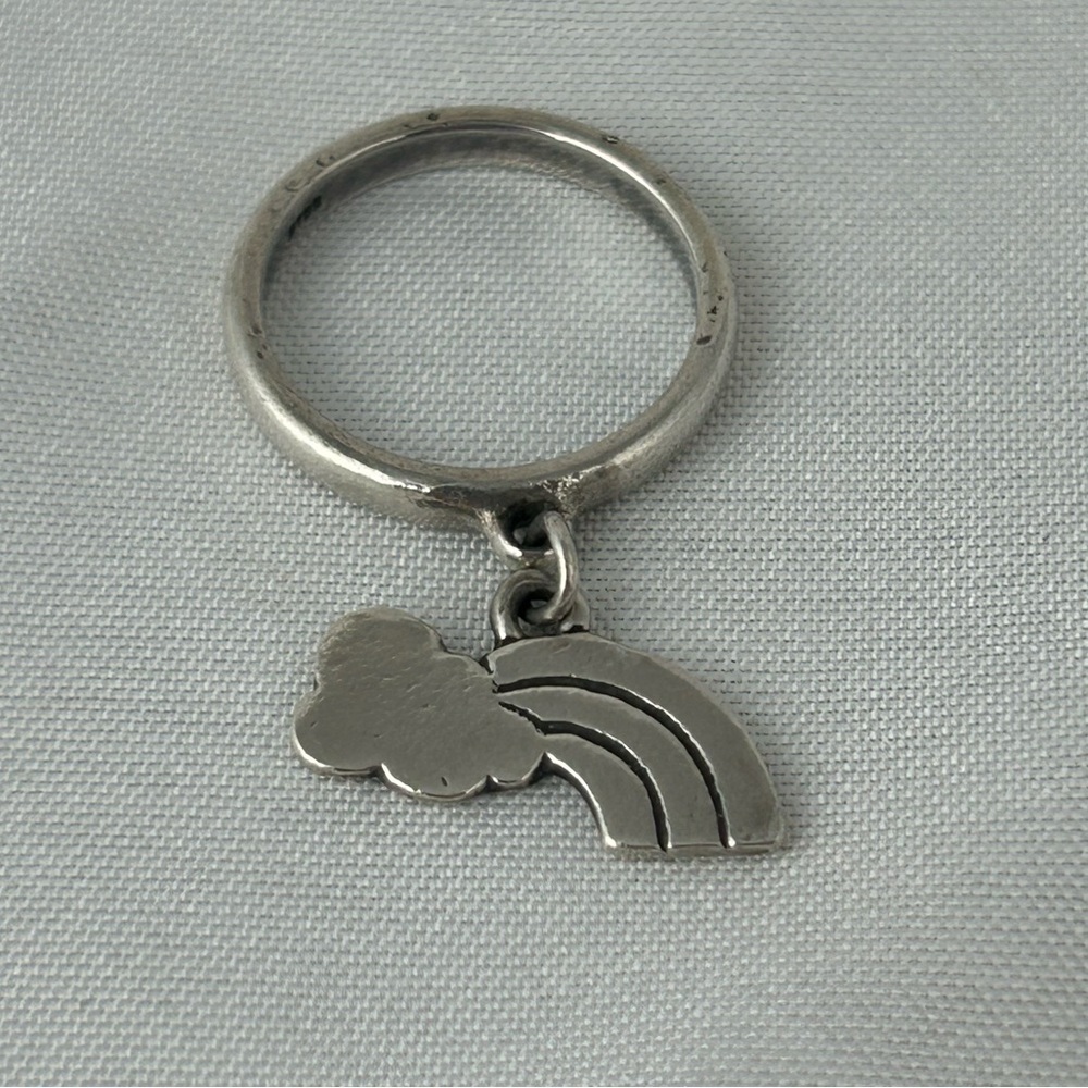 Authentic Rare Retired Sterling Silver Rainbow and Cloud Dangle Ring uncut